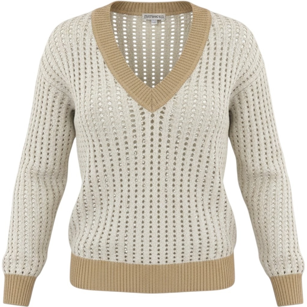Frye and Co Sweater Women XXL Cream Tan V-Neck Open Knit Crochet Pullover Boho
